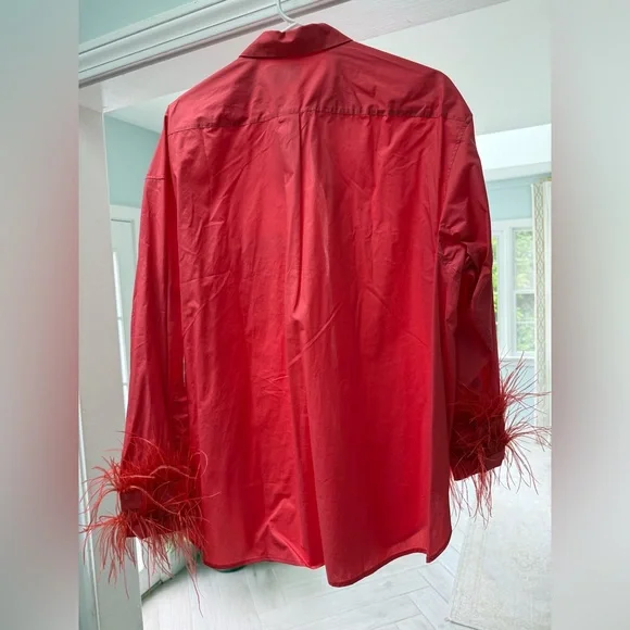 J. Crew Vibrant coral Shirt with Feather Cuffs - Picture 2 of 4